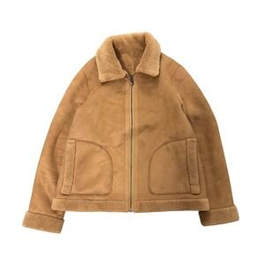 JMcLaughlin Womens Tan Faux Shearling Suede Sherpa Lined Aviator Jacket Size S